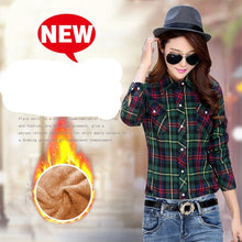 Load image into Gallery viewer, Velvet Thick Warm Women's Plaid Shirt Female Long Sleeve Tops M-XXL Winter Fleece Casual Check Blouse Autumn Clothes T77710A