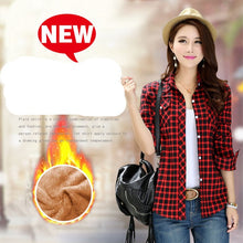 Load image into Gallery viewer, Velvet Thick Warm Women's Plaid Shirt Female Long Sleeve Tops M-XXL Winter Fleece Casual Check Blouse Autumn Clothes T77710A