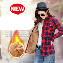 Load image into Gallery viewer, Velvet Thick Warm Women's Plaid Shirt Female Long Sleeve Tops M-XXL Winter Fleece Casual Check Blouse Autumn Clothes T77710A