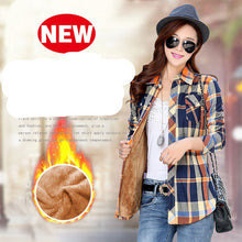 Load image into Gallery viewer, Velvet Thick Warm Women's Plaid Shirt Female Long Sleeve Tops M-XXL Winter Fleece Casual Check Blouse Autumn Clothes T77710A