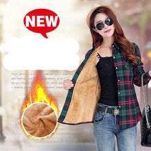 Load image into Gallery viewer, Velvet Thick Warm Women's Plaid Shirt Female Long Sleeve Tops M-XXL Winter Fleece Casual Check Blouse Autumn Clothes T77710A