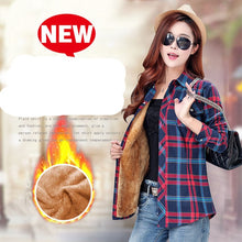 Load image into Gallery viewer, Velvet Thick Warm Women's Plaid Shirt Female Long Sleeve Tops M-XXL Winter Fleece Casual Check Blouse Autumn Clothes T77710A