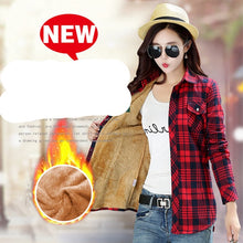 Load image into Gallery viewer, Velvet Thick Warm Women's Plaid Shirt Female Long Sleeve Tops M-XXL Winter Fleece Casual Check Blouse Autumn Clothes T77710A