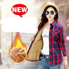Load image into Gallery viewer, Velvet Thick Warm Women's Plaid Shirt Female Long Sleeve Tops M-XXL Winter Fleece Casual Check Blouse Autumn Clothes T77710A