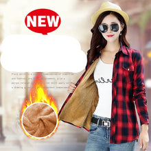 Load image into Gallery viewer, Velvet Thick Warm Women's Plaid Shirt Female Long Sleeve Tops M-XXL Winter Fleece Casual Check Blouse Autumn Clothes T77710A