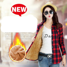 Load image into Gallery viewer, Velvet Thick Warm Women's Plaid Shirt Female Long Sleeve Tops M-XXL Winter Fleece Casual Check Blouse Autumn Clothes T77710A