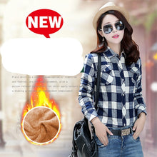 Load image into Gallery viewer, Velvet Thick Warm Women's Plaid Shirt Female Long Sleeve Tops M-XXL Winter Fleece Casual Check Blouse Autumn Clothes T77710A