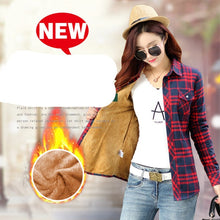 Load image into Gallery viewer, Velvet Thick Warm Women's Plaid Shirt Female Long Sleeve Tops M-XXL Winter Fleece Casual Check Blouse Autumn Clothes T77710A
