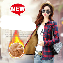 Load image into Gallery viewer, Velvet Thick Warm Women's Plaid Shirt Female Long Sleeve Tops M-XXL Winter Fleece Casual Check Blouse Autumn Clothes T77710A