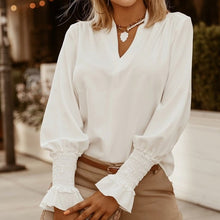 Load image into Gallery viewer, Casual Leopard Dot Print Ruffle Blouse Shirt Autumn Winter Long Sleeve Women Shirts Elegant Office Lady V-Neck Button Tops Blusa