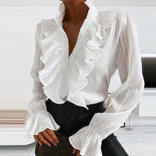 Load image into Gallery viewer, Casual Leopard Dot Print Ruffle Blouse Shirt Autumn Winter Long Sleeve Women Shirts Elegant Office Lady V-Neck Button Tops Blusa