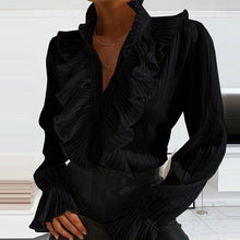 Load image into Gallery viewer, Casual Leopard Dot Print Ruffle Blouse Shirt Autumn Winter Long Sleeve Women Shirts Elegant Office Lady V-Neck Button Tops Blusa