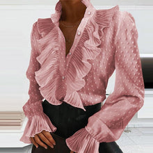 Load image into Gallery viewer, Casual Leopard Dot Print Ruffle Blouse Shirt Autumn Winter Long Sleeve Women Shirts Elegant Office Lady V-Neck Button Tops Blusa