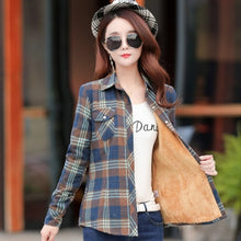 Load image into Gallery viewer, Velvet Thick Warm Women's Plaid Shirt Female Long Sleeve Tops M-XXL Winter Fleece Casual Check Blouse Autumn Clothes T77710A