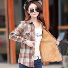 Load image into Gallery viewer, Velvet Thick Warm Women's Plaid Shirt Female Long Sleeve Tops M-XXL Winter Fleece Casual Check Blouse Autumn Clothes T77710A