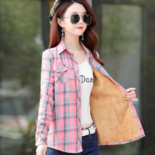 Load image into Gallery viewer, Velvet Thick Warm Women's Plaid Shirt Female Long Sleeve Tops M-XXL Winter Fleece Casual Check Blouse Autumn Clothes T77710A