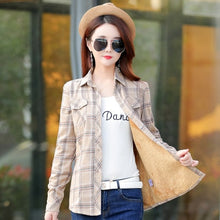 Load image into Gallery viewer, Velvet Thick Warm Women's Plaid Shirt Female Long Sleeve Tops M-XXL Winter Fleece Casual Check Blouse Autumn Clothes T77710A
