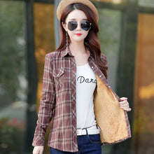 Load image into Gallery viewer, Velvet Thick Warm Women's Plaid Shirt Female Long Sleeve Tops M-XXL Winter Fleece Casual Check Blouse Autumn Clothes T77710A