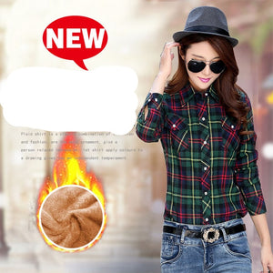 Velvet Thick Warm Women's Plaid Shirt Female Long Sleeve Tops M-XXL Winter Fleece Casual Check Blouse Autumn Clothes T77710A