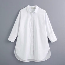 Load image into Gallery viewer, New 2020 women simply style buttons decoration casual white poplin blouse office lady side split shirts chic blusas tops LS6562
