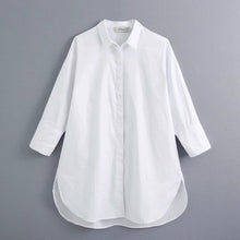 Load image into Gallery viewer, New 2020 women simply style buttons decoration casual white poplin blouse office lady side split shirts chic blusas tops LS6562
