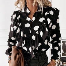 Load image into Gallery viewer, Casual Leopard Dot Print Ruffle Blouse Shirt Autumn Winter Long Sleeve Women Shirts Elegant Office Lady V-Neck Button Tops Blusa
