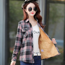 Load image into Gallery viewer, Velvet Thick Warm Women&#39;s Plaid Shirt Female Long Sleeve Tops M-XXL Winter Fleece Casual Check Blouse Autumn Clothes T77710A
